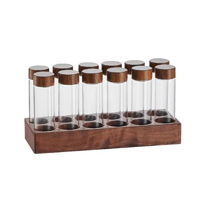 Single Dose Coffee Bean Storage Tubes Coffee Bean Cellar Wooden Display Stand and Funnel Espresso Accessories