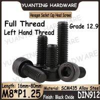 2 5Pcs M8xP1.25 DIN912 Grade 12.9 Alloy Steel Black Oxide Hexagon Socket Knurled Cap Head Screws Cap Head Bolt with Left Thread