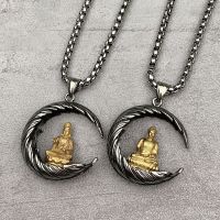 ZZOOI Meditation Feather Buddha Necklace Pendant Men Stainless Steel Tathagata Avalokitesvara Pendant Buddhist Amulet Jewelry