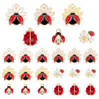 24Pcs 6 Style Alloy Enamel Pendants with Crystal Rhinestone ABS Plastic Imitation Pearl Light Gold Ladybird Flower Mixed Color 1322x11.5-21x3.5-7mm Hole: 1.2-2mm 4pcs/style