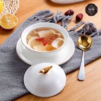 Spot parcel post Ho Confinement Center Golden Edge with Lid Cubilose Bowl Dessert Bowl Court Slow Cooker Ceramic Tremella, a Kind of Semi-Transparent White Fungus Fish Glue Steam Eggs Soup Bowl