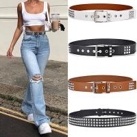 Square Bead Rivet Belt Metal Pyramid Straps Men and Women Punk Rock Hardware Jeans Designer Female Waist Belts