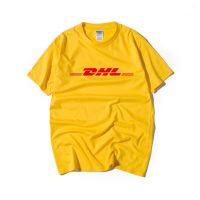 【ระบาย อากาศ】ผ้าฝ้าย100 DHL T เสื้อโลโก้ตัวอักษรพิมพ์สีเหลืองแขนสั้นลำลองบุรุษ O คอเสื้อตลก Tee ผู้ชายผู้หญิง