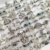 50pcs Antique Silver Animal Skull Snake Claw Owl Punk Rocker Party Finger Ring Man Gift Women Girl Jewelry Mix lot Wholesale