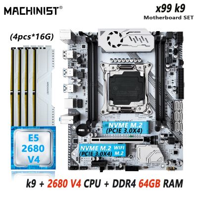 MACHINIST X99 Motherboard Set LGA2011-3 Kit Xeon E5 2680 V4 CPU Processor With 4x16G=64GB DDR4 ECC RAM Memory Nvme M.2 K9 2.0