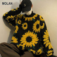 MOLAN เสื้อสเวตเตอร์คอกลมสำหรับผู้ชาย,เสื้อสเวตเตอร์คอกลมผ้าคอตตอนใส่สบายเสื้อถักฤดูใบไม้ร่วง