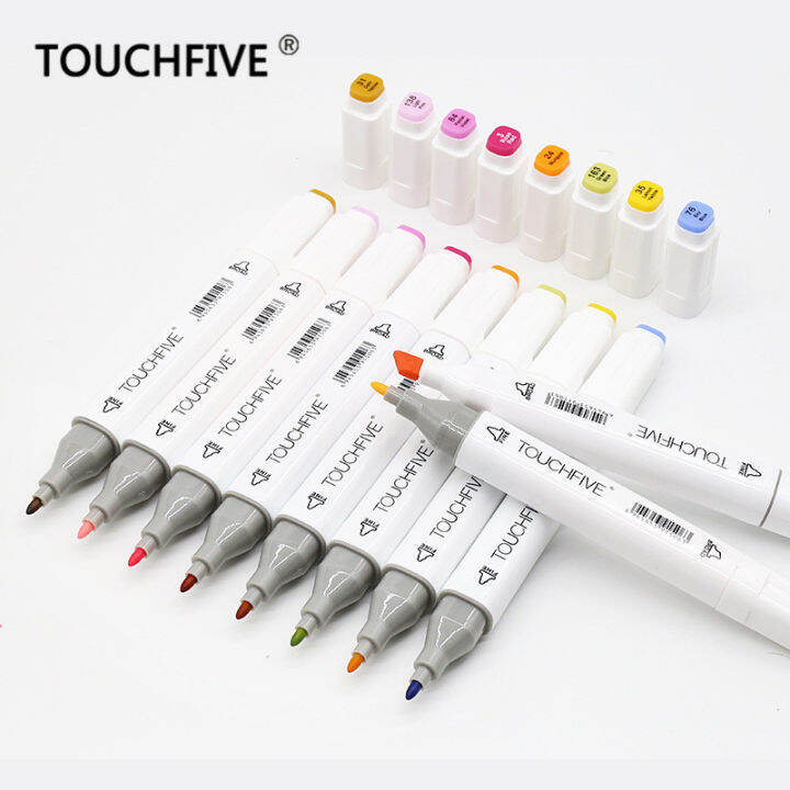 touchfive-ตัวเลือกสีจับคู่-art-markers-แปรงปากกา-sketch-แอลกอฮอล์เครื่องหมาย-dual-head-manga-วาดปากกาอุปกรณ์ศิลปะ-yrrey