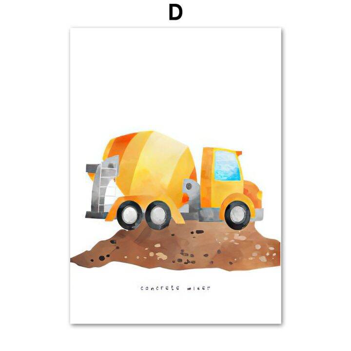 custom-baby-ชื่อรถบรรทุกก่อสร้าง-excavator-nursery-wall-art-พิมพ์ภาพวาดผ้าใบ-nordic-โปสเตอร์ภาพผนัง-boy-room-decor-new