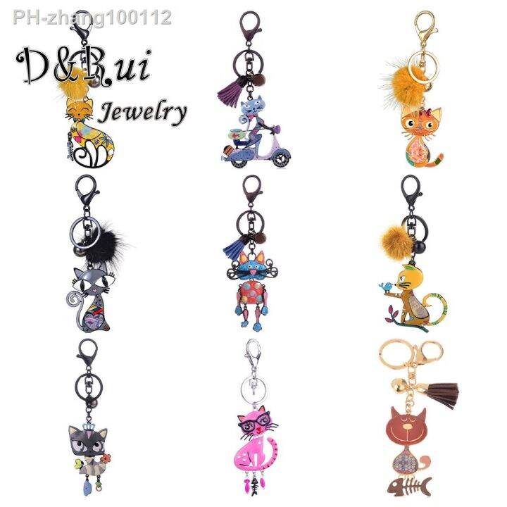 clearance-cute-cat-keychain-fashion-alloy-enamel-cartoon-animal-tassels-key-chain-keyring-birthday-for-women-kid-bag-key-gifts