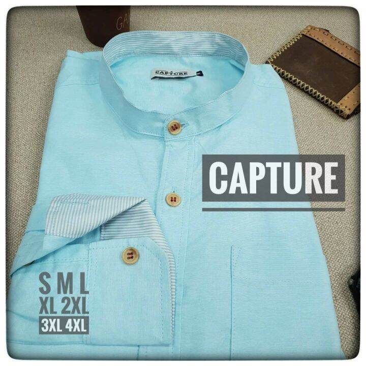 capture-shirt-เสื้อเชิ้ตผู้ชายแขนยาว-คอจีน-สีขาว-เขียวมิ้นท์-กรม-มีถึงอก-48-นิ้ว