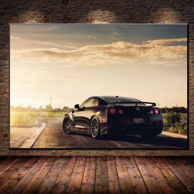 Nissan GTR Sportscar Sunset Back View - Home Decor Wall Art โปสเตอร์ภาพวาดผ้าใบพิมพ์สำหรับตกแต่งห้องนั่งเล่น Cuadros