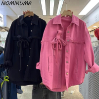 Nomikuma Fashion Bowknot Jeans Blouse Coat Women 2022 Spring Autumn Cowboy Causal Long Sleeve Turn-down Collar Demin Jacket