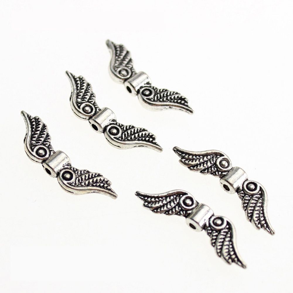 20 Pcs Silver Tone Angel Fairy Wings Charm Spacer Bead For Jewelry Making Craft