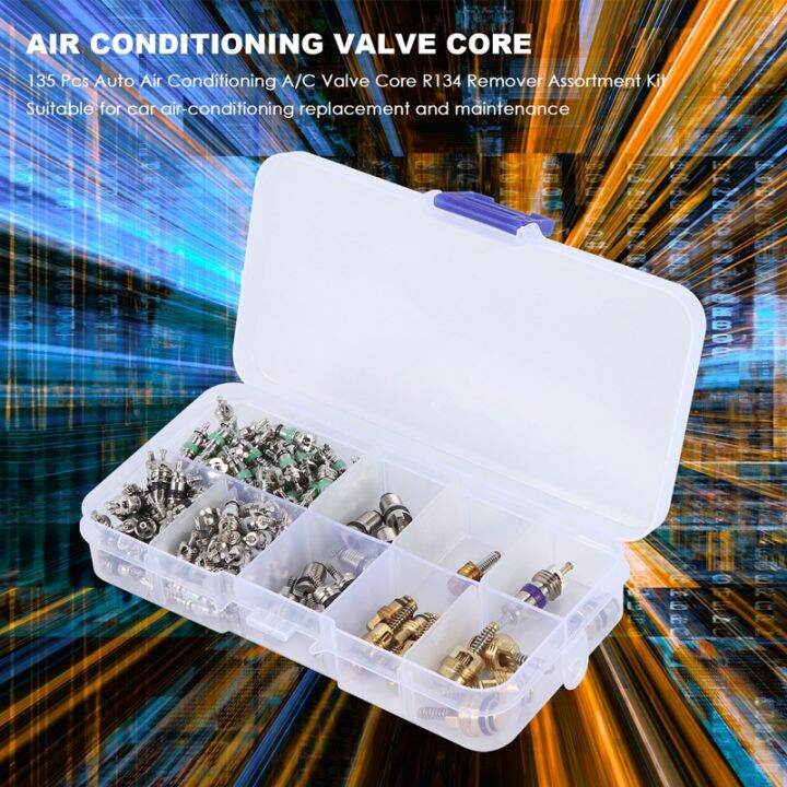 135-pcs-auto-air-conditioning-a-c-valve-core-r134-remover-assortment-kit-for-toyota-honda-lexus-nissan-hyundai-gm-ford-chrysler