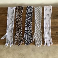 1 Pair Female Leopard Print long Summer Ice Silk Cotton Cycling Thin Touch Screen Gloves UV Sunscreen Sleeve Gloves for Women