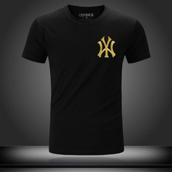 mlb-มีน้ำ3d-ฮ่องกง-เสื้อยืดแขนสั้นแบบใหม่ปักลายแขนครึ่งหลวมมีตัวอักษรเสื้อผ้าไหมน้ำแข็งแบบลำลอง