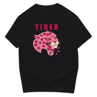 เสื้อลายTIGER PINK เสื้อยืดคอกลมผ้าฝ้าย ผ้า เสื้อ