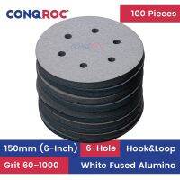 100 Pieces 150mm (6-Inch) 6-Hole Sanding Discs White Fused Alumina Dry Sanding Papers Hook &amp; Loop Grit 60~1000 Cleaning Tools