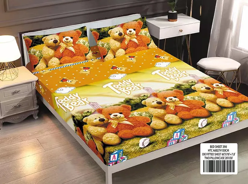Cute We Bare Bears Cartoon Bedsheet 3in1 Set Bed Sheet Single Size Queen  Size Teddy Bear Panda Dog Animal Printed Cotton Home Textiles 3 In 1 Set  Semi Cotton Premium Quality Bedsheet (