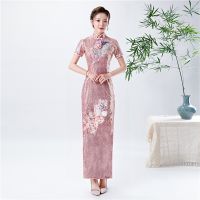 A CWwartLuxury Gorgeous Solid Womens Novelty Sequins Cheongsam Lady Elegant Long Evening Party Dress S. Lim Bodycon Qipao Novelty