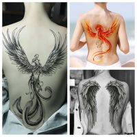 【YF】 Full Back Tattoos Temporary Womens Fake Tattoo Angel Wing Phoenix Bird for Boys Men on Body Art Hotwife Waterproof Sticker Tatoo