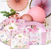 ♧๑ 1set Butterfly Disposable Tableware Purple Pink Plates Banners for Girls Butterfly Birthday Decor Afternoon Tea Party Supplies