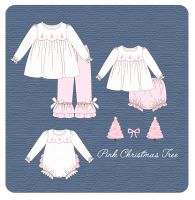 Christmas Bloomer Romper Baby Girl Clothes Set 2pcs Cotton Outfits Pants Jumpsuit Suit Tree Embroidery Bodysuit Pink Long Sleeve