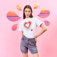 RICHIERICH By TandT - LOVE U TOO T-shirt - WILL ALWAYS LOVE U PRINTED COTTON JERSEY T-SHIRT เสื้อยืดแขนสั้นคอกลม สกรีนลายหัวใจ สีขาว