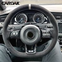 CARDAK Custom Black Grey Suede Car Steering Wheel Cover For Volkswagen Golf 7 GTI Golf R MK7 VW Polo GTI Scirocco 2015 2016 Steering Wheels Accessorie