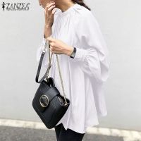 COD dhdfxcz ZANZEA Women Vintage Solid Color Collared Puff Sleeve Blouse