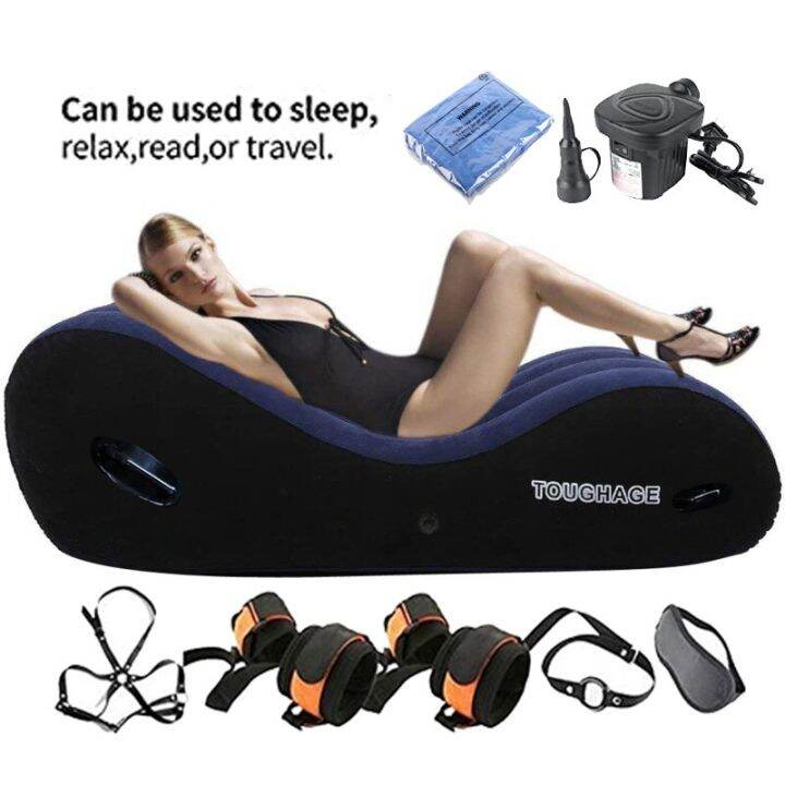 Inflatable Sofa Yoga Chaise Lounge Relax Chair Position Bed Cushion With Bondage Restraints Kit