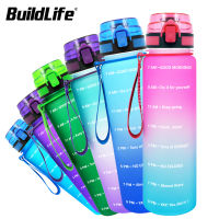 BuildLife Water Bottle with Time Marker 1L 32OZ Portable Gym Leak-proof Tritan Flip-Flop Bicycle Sports Drinkware Jugs BPA Free