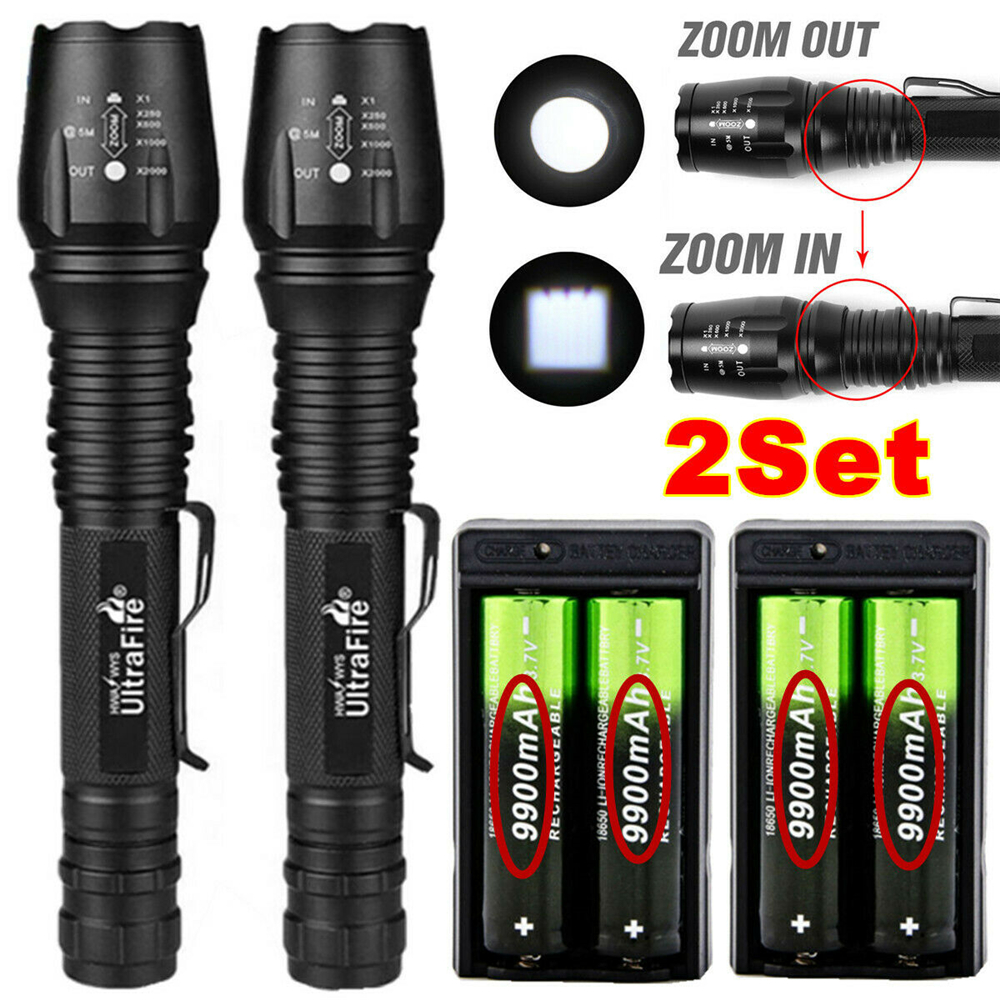 UltraFire Hiking 50000LM T6 Zoomable LED Flashlight Torch+Battery+Charger Case 