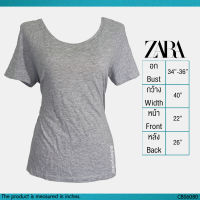 USED Zara - Gray Marble T-Shirt | เสื้อยืดสีเทา เสื้อยืดสีพื้น แขนสั้น คอกลม ตัวยาว ทรงใหญ่ สีพื้น แท้ มือสอง