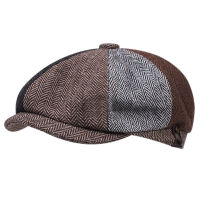 ผู้ชาย T Newsboy หมวก Beret Herringbone Gatsby หมวก Street หมวก Peaked แปดเหลี่ยม Brim หมวกฤดูหนาวฤดูใบไม้ผลิ Hip Hop Berets