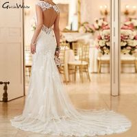 Mermaid Wedding Dresses For Bride Long Lace Open Back Bridal Gowns With Train Bride Dress Cap Sleeve Robe De Mariée TL085