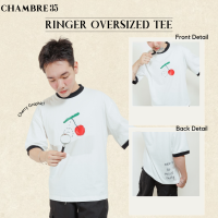 CHAMBRE35 Wheres the missing cherry Ringer Oversized Tee เสื้อโอเวอร์ไซส์ ลายเชอร์รี่ สไตล์เกาหลี