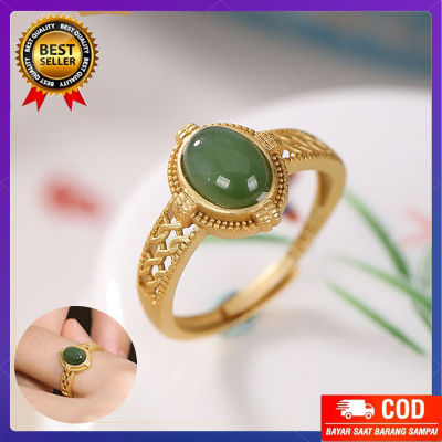 Plun-แหวนเงิน S925แหวนหยกเขียวธรรมชาติชุบทองบุคลิกภาพที่ทันสมัยแหวนใหม่2023แหวนปรับขนาดได้สำหรับผู้หญิง
