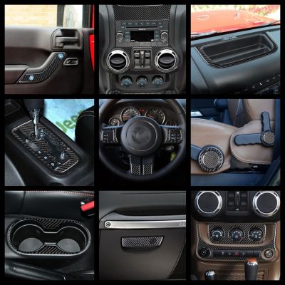 huawe For Jeep Wrangler JK 2011-2017 Carbon Fiber Gearshift Air Conditioning Outlet CD Panel Frame Cover Trim Sticker Accessories