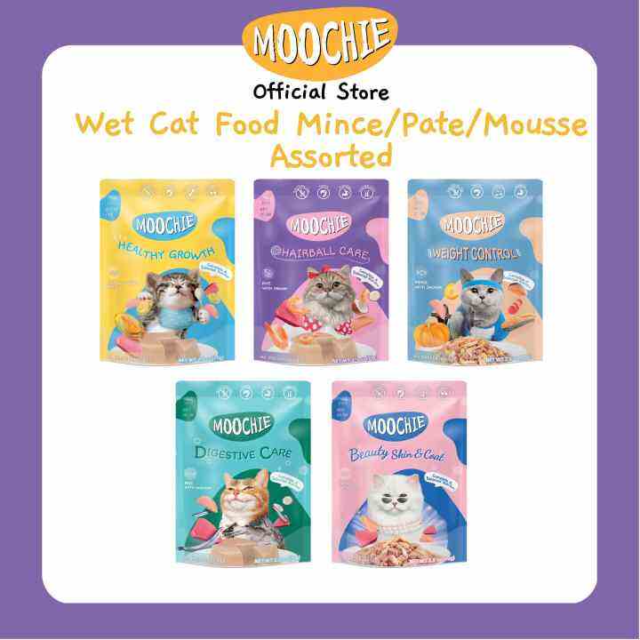 Moochie Wet Cat Food Mince/Pate/Mousse Assorted Flavors w/ Unique ...