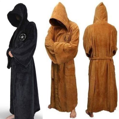 เสื้อคลุมผ้าสักหลาดสำหรับผู้ชายชุดเดรสหนามีฮู้ดเสื้อคลุมอาบน้ำของ Jedi Empire เสื้อคลุมยาวชุดนอนเสื้อคลุมอาบน้ำสำหรับผู้ชาย