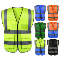 สีสันเสื้อกั๊กสะท้อนแสงพร้อมกระเป๋าสำหรับผู้หญิง Hi Vis เสื้อกั๊กความปลอดภัยเสื้อกั๊กสะท้อนแสงทำงานคำเตือนการขี่จักรยาน Outdoor