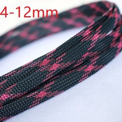 Black Pink PET Braided Wire Sleeve 4 6 8 10 12mm Tight High Density Insulated Cable Protection Expandable Line Sheath Colorful Electrical Circuitry Pa