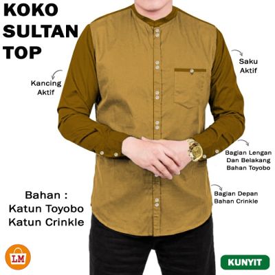 เสื้อผู้ชายมุสลิม Koko The Sultan S Top Cotton Toyobo &amp; Crinkle แขนยาวขนาดใหญ่ M-3XL LMS 29959