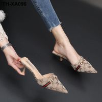 Han edition fashionable joker baotou half slippers female 2023 new high heel with web celebrity ins summer sandals