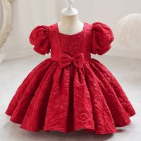 ZZOOI Toddler Girl Dress Court Style Vintage Bow Wedding Gown Bubble Sleeve Kids Party Wear Princess Dress Baby Girl Dresses