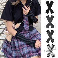 【hot sale】♀☸❈ D13 Women Men Gothic Hip-hop Mitten Warm Cuff Cosplay Darkly Ninja Mittens Oversleeve Anime Striped Arm Sleeve Gloves Black Punk Long Fingerless Gloves