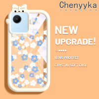 Chenyyka เคสสำหรับ Realme C30 C30s Narzo 50i Prime Case ขนาดเล็กแฟชั่นดอกไม้ Little Monster Bknot ปลอกนิ่มกันกระแทกเคสโทรศัพท์โปร่งใส TPU ซิลิกาเจลเลนส์กล้องถ่ายรูปป้องกัน