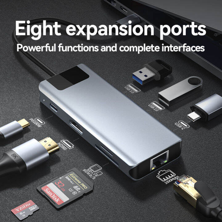 Rlion 8 in 1 Multiple USB C Hub Laptop Docking Station Type C Adaptor ...