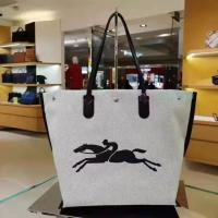 2023 LongchampˉSummer New Canvas Bag Cowhide Large Capacity Portable Shopping Bag Shoulder Bag